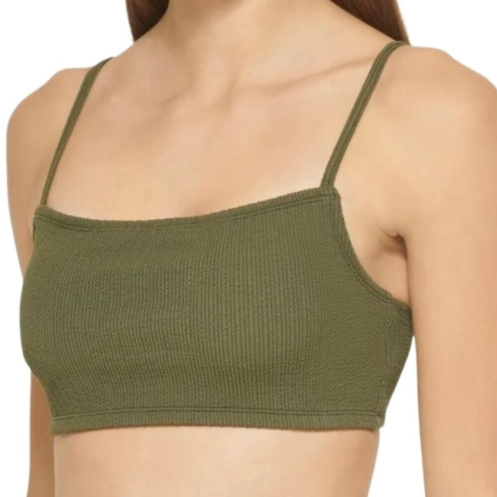 DKNY Women’s Textured Micro Scrunch Bralette Bikini Top Moss Size XS